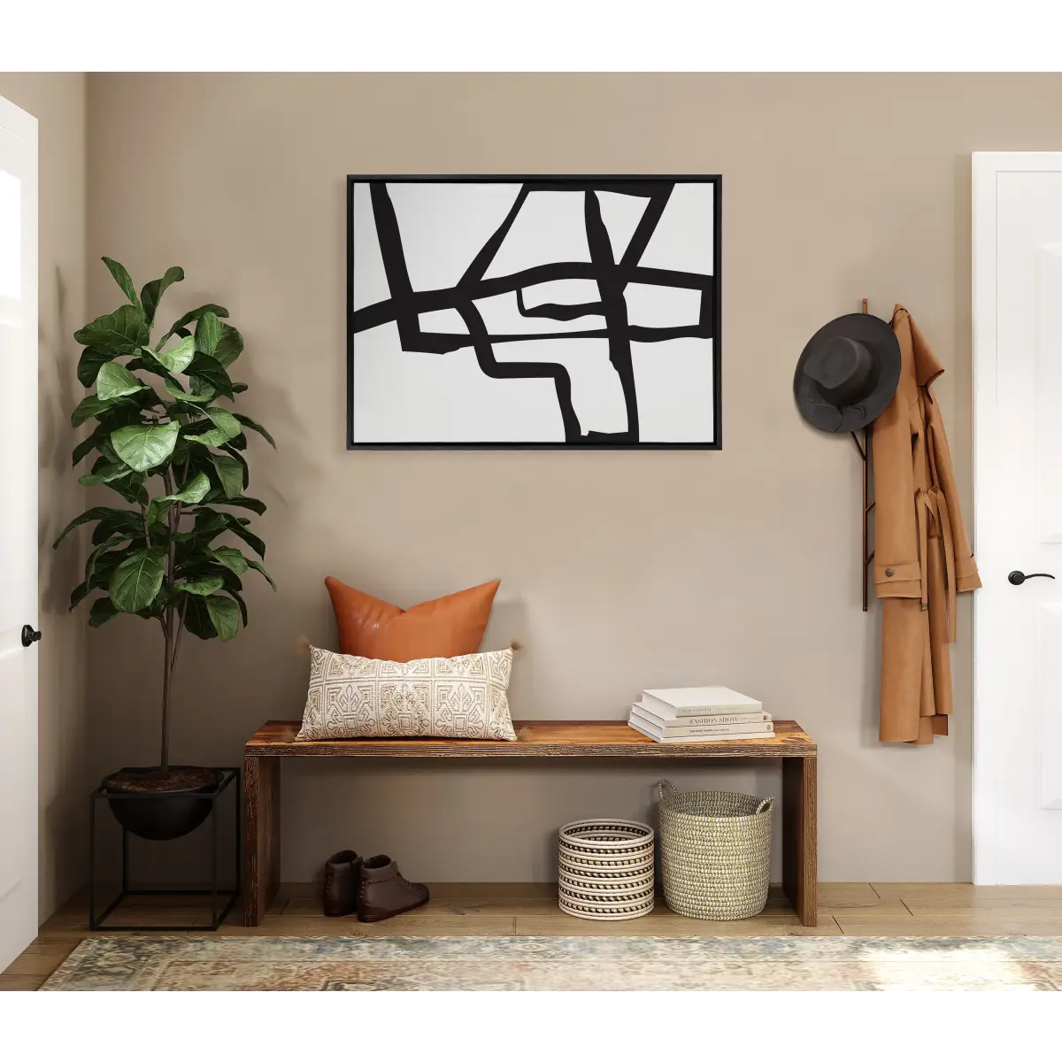 Framed Canvas - Bold Sophisticated Abstract Black Stroke - kateandlaurel