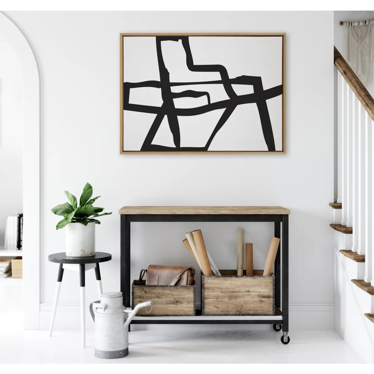 Framed Canvas - Bold Sophisticated Abstract Black Stroke - kateandlaurel
