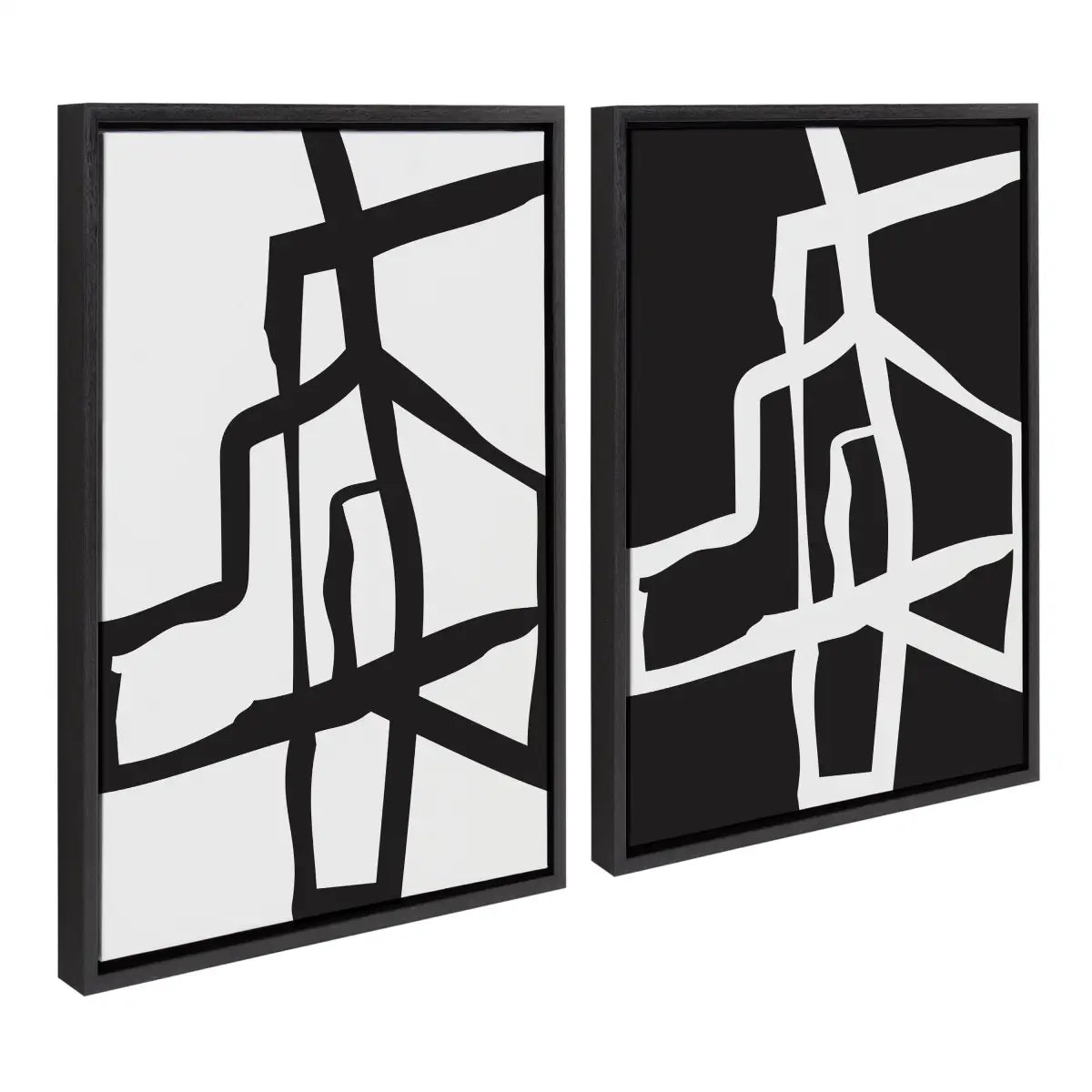 Bold Abstract Black and White Stroke Framed Canvas Art Set - Black / 2 Piece Set 18x24 - kateandlaurel