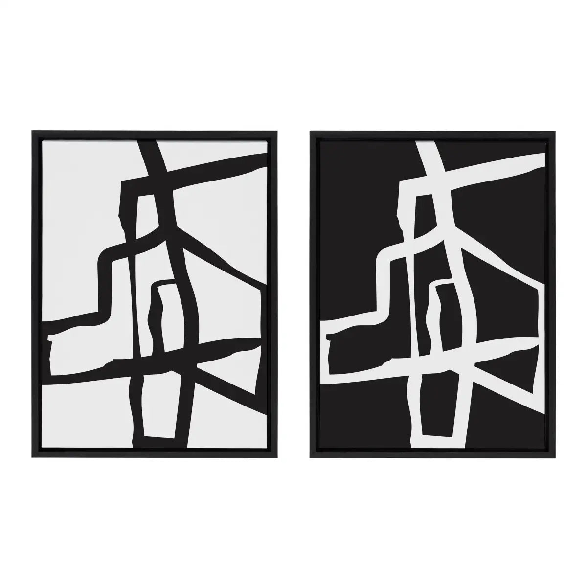Bold Abstract Black and White Stroke Framed Canvas Art Set - Black / 2 Piece Set 18x24 - kateandlaurel