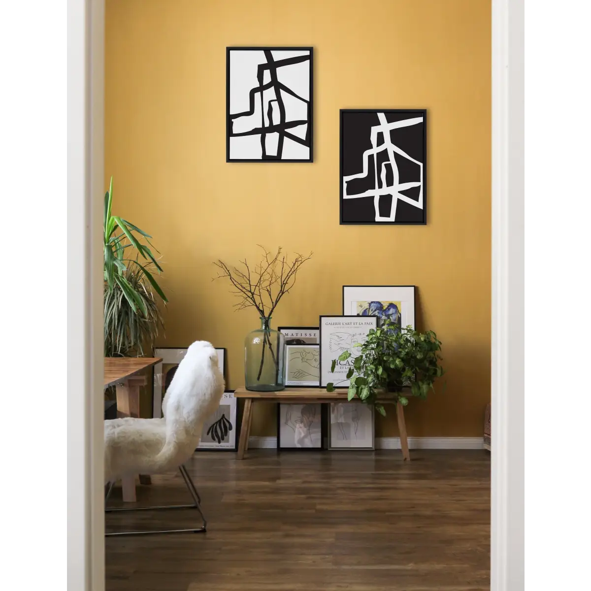 Bold Abstract Black and White Stroke Framed Canvas Art Set - Black / 2 Piece Set 18x24 - kateandlaurel