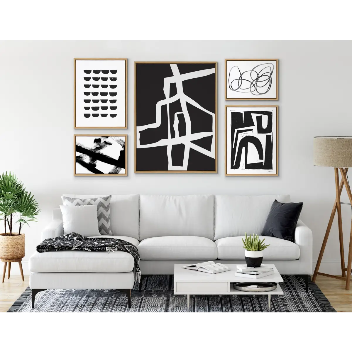 Bold Abstract White Stroke Framed Canvas - kateandlaurel