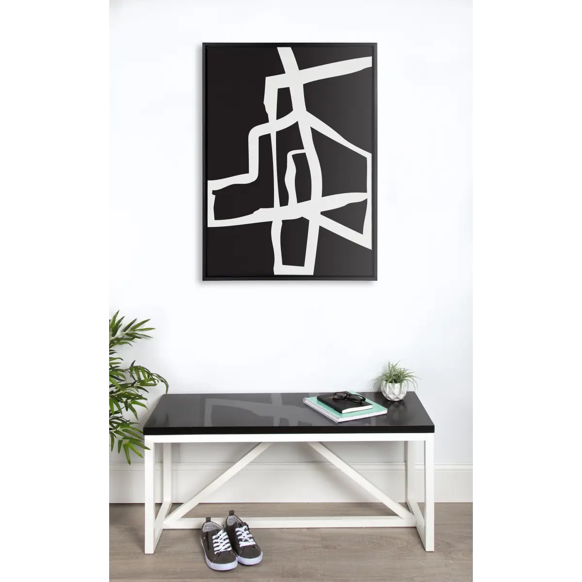 Bold Abstract White Stroke Framed Canvas - kateandlaurel