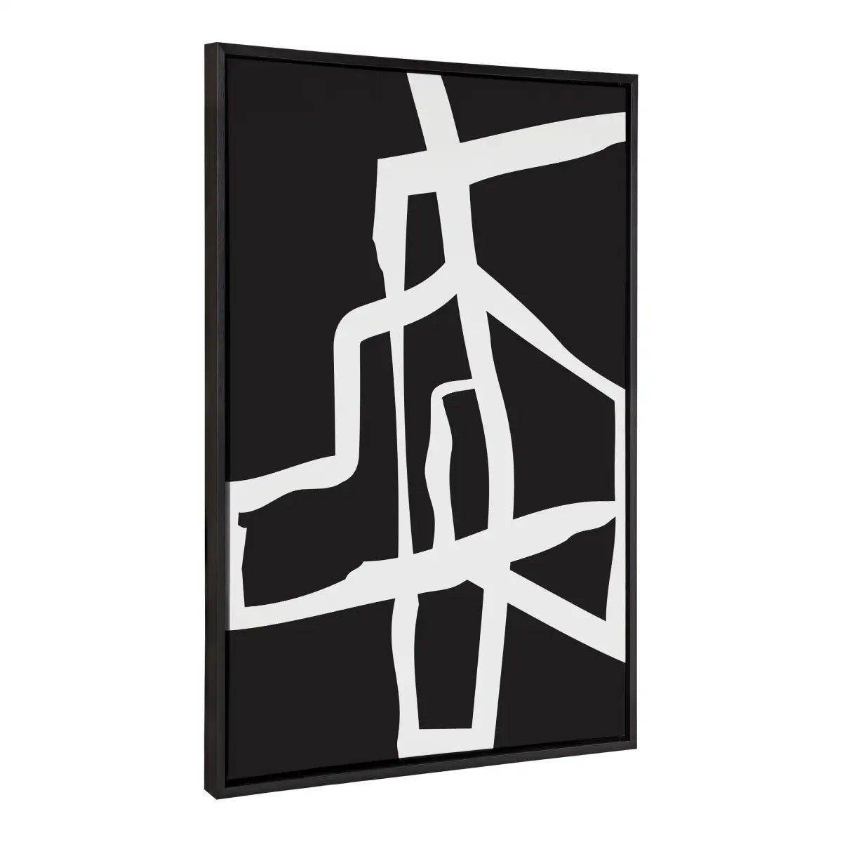 Bold Abstract White Stroke Framed Canvas - Black / 28x38 - kateandlaurel
