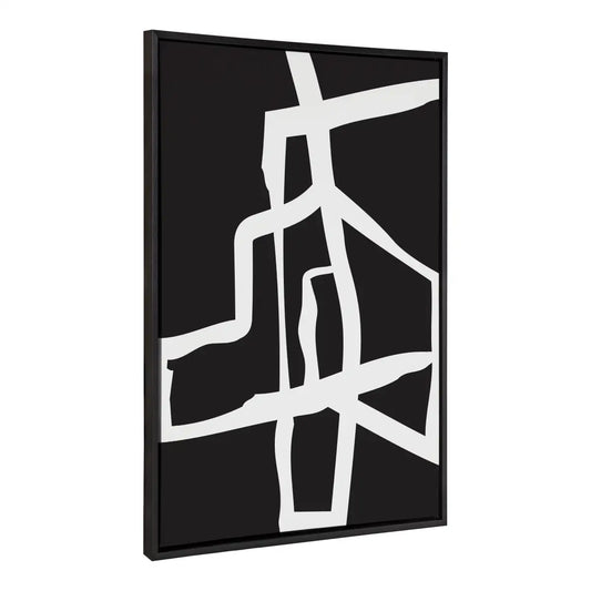 Bold Abstract White Stroke Framed Canvas - Black / 28x38 - kateandlaurel