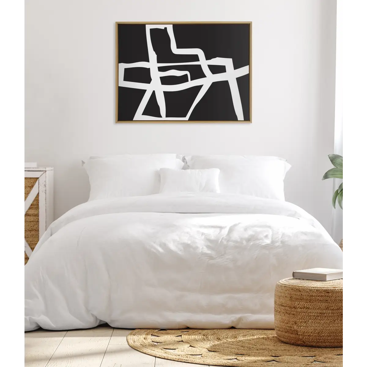 Bold Abstract White Stroke Framed Canvas - kateandlaurel