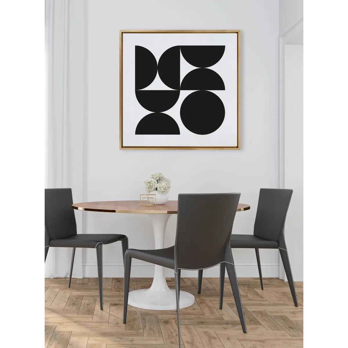 Framed Canvas - Bold Vintage Geometric Black and White - Gold / 30x30 - kateandlaurel