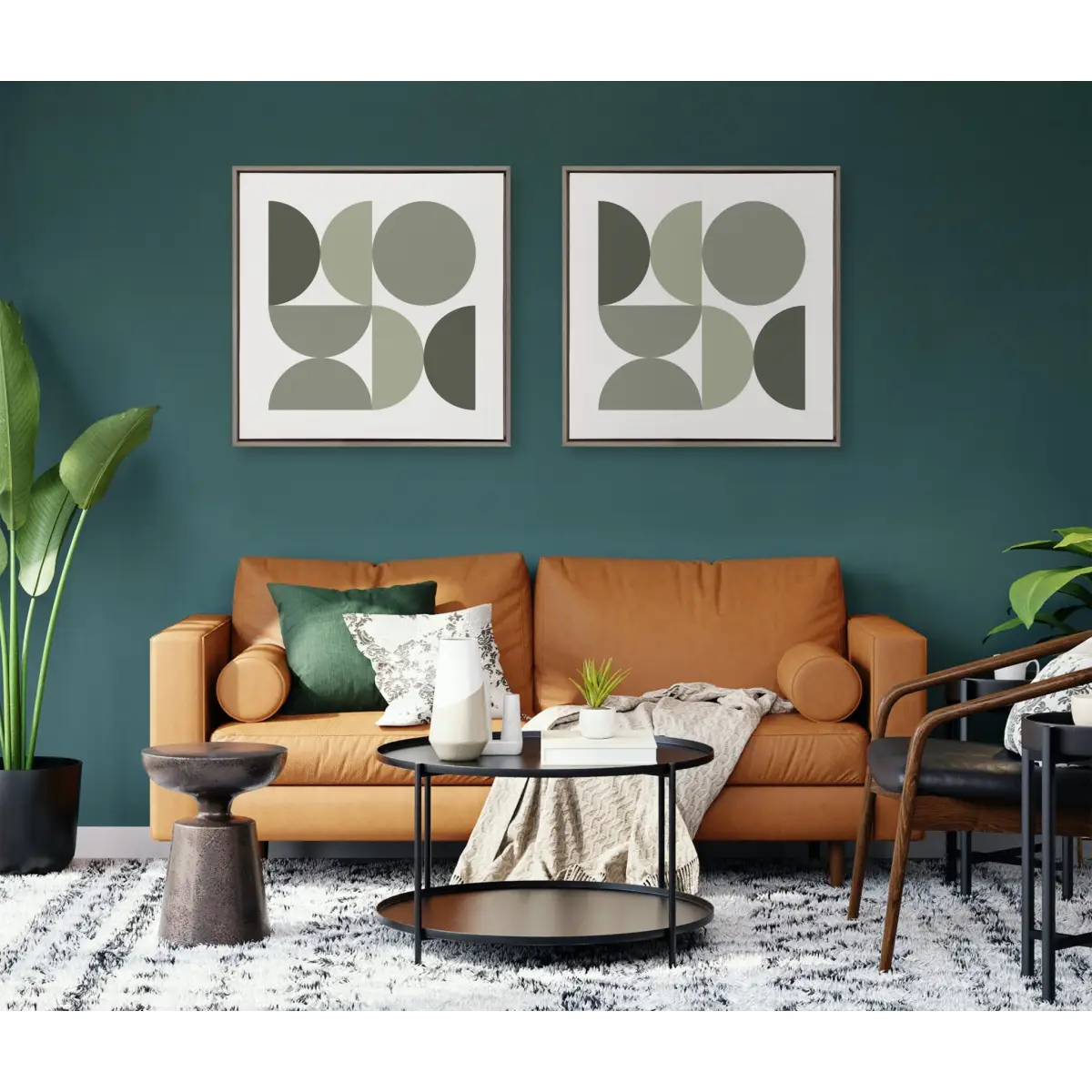 Framed Canvas - Bold Vintage Geometric Nourishing Greens - Gray / 30x30 - kateandlaurel