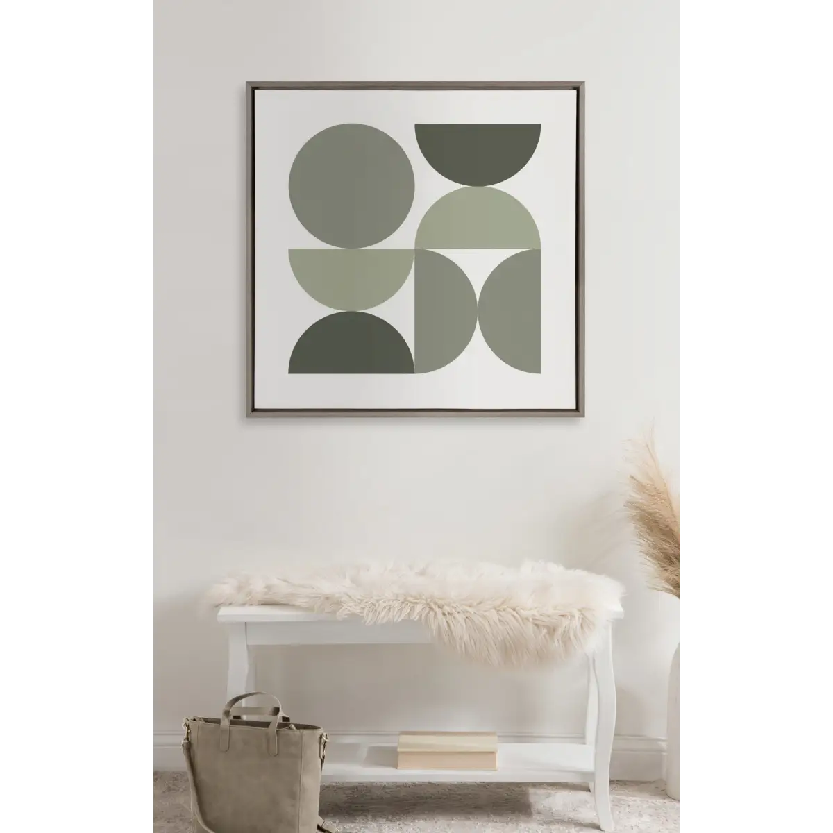 Framed Canvas - Bold Vintage Geometric Nourishing Greens - Gray / 30x30 - kateandlaurel