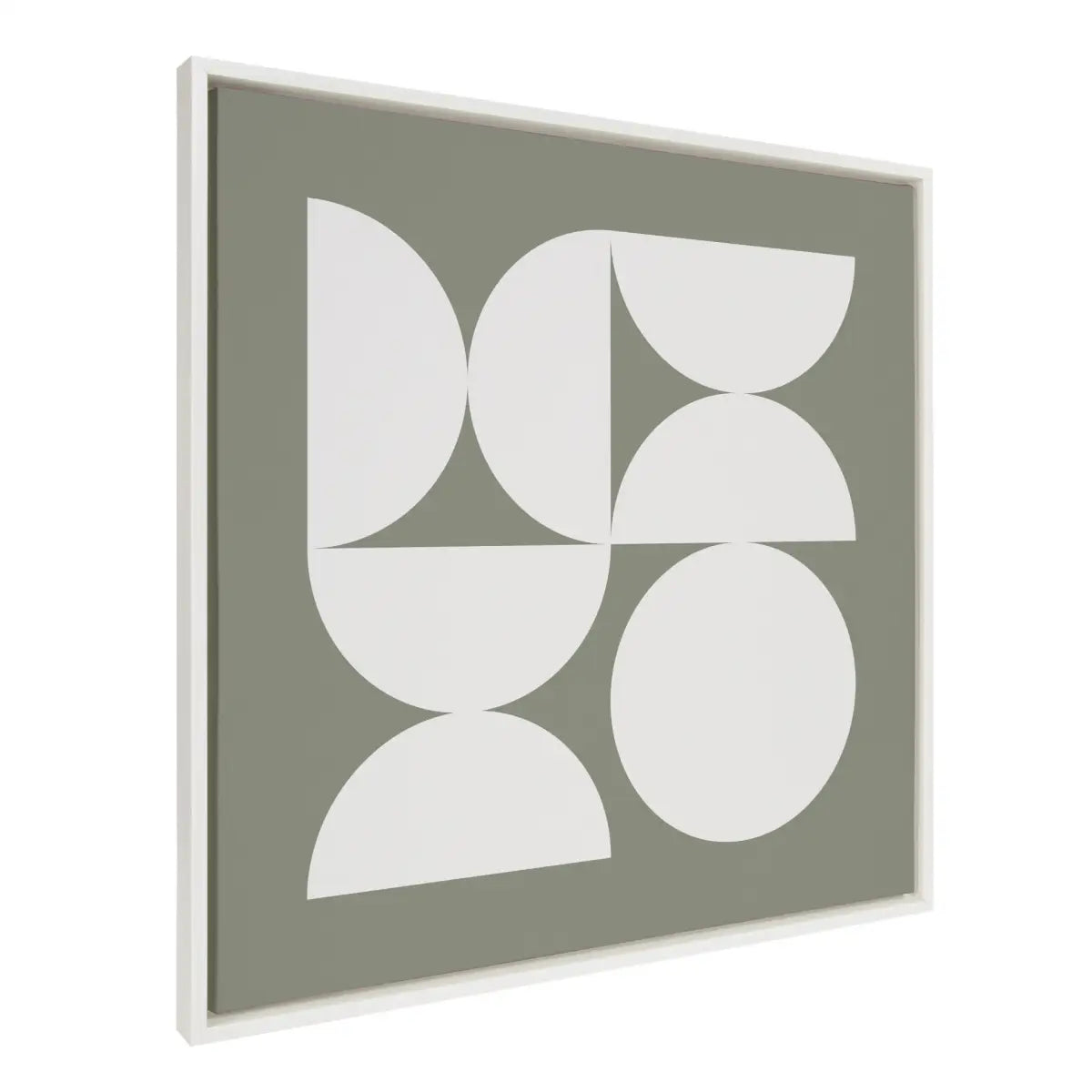 Framed Canvas - Bold Vintage Geometric Soft White on Sage Green - White / 30x30 - kateandlaurel
