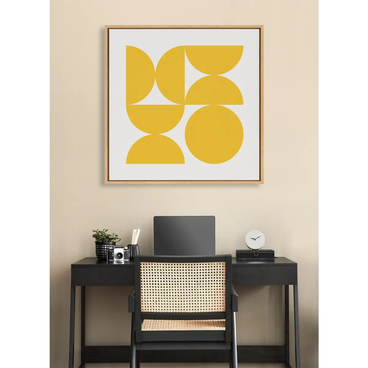 Framed Canvas - Bold Vintage Geometric Sunshine Yellow - kateandlaurel