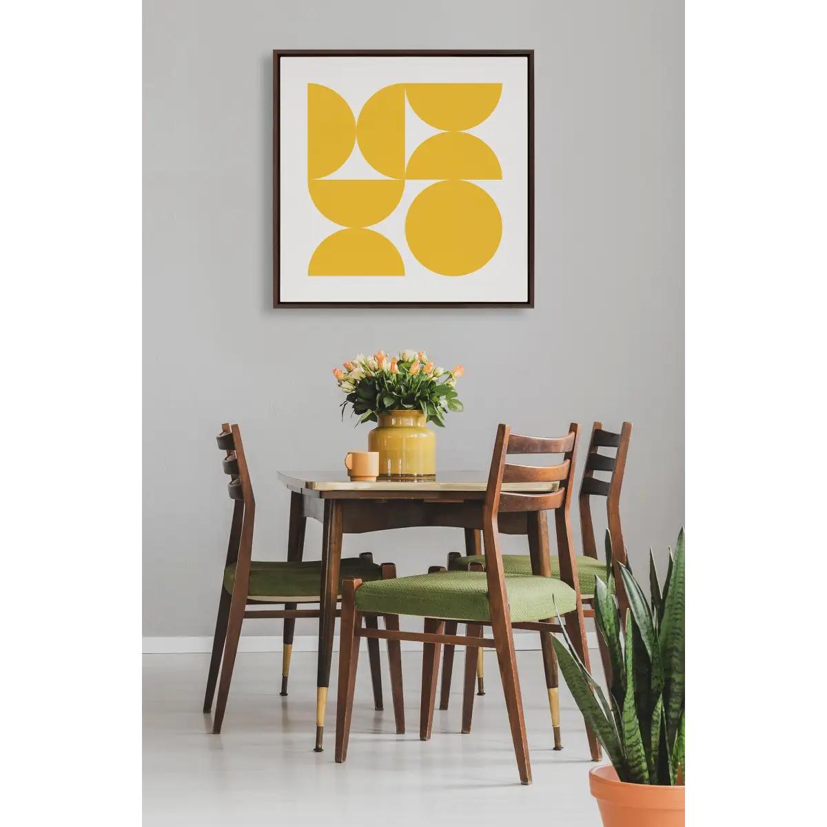 Framed Canvas - Bold Vintage Geometric Sunshine Yellow - kateandlaurel