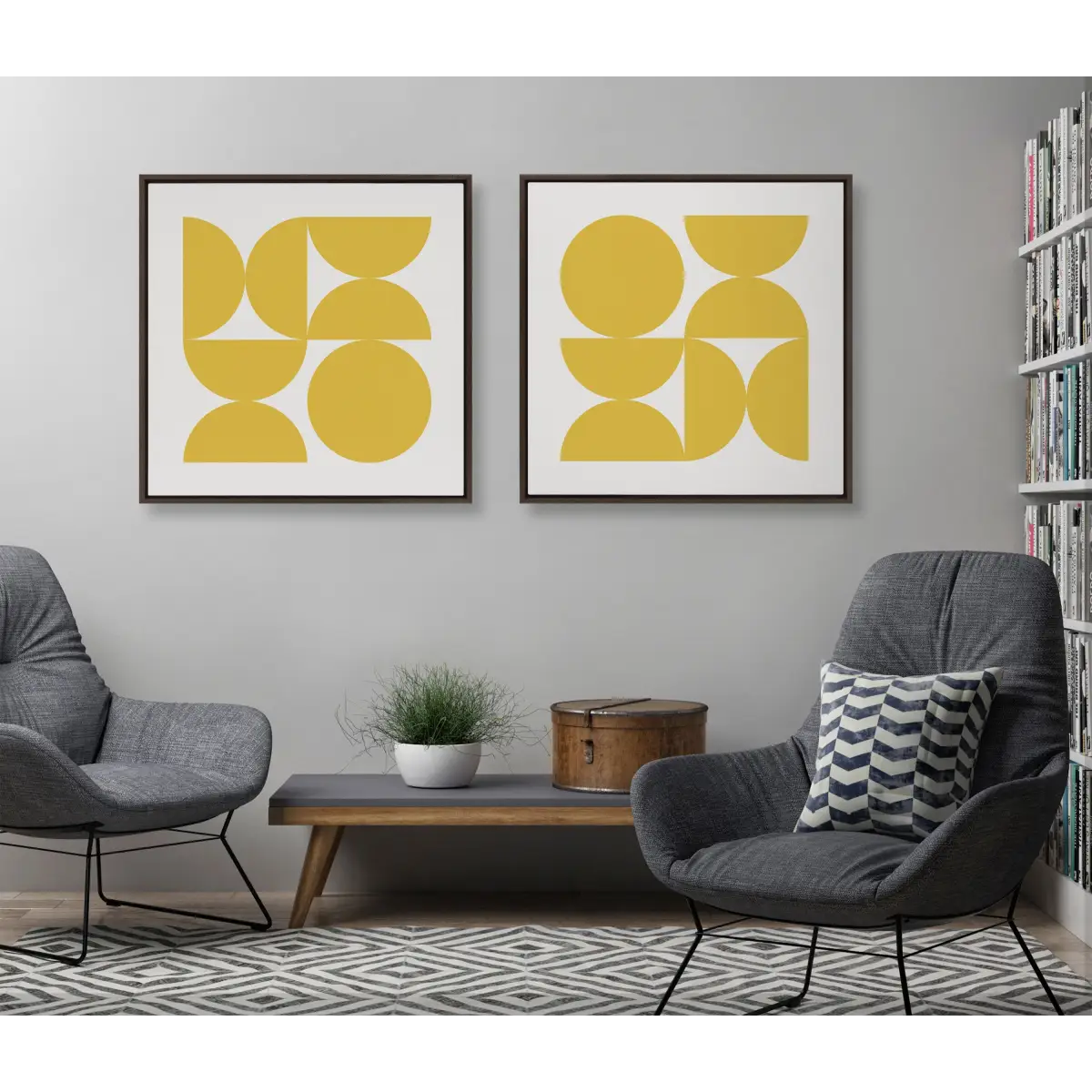 Framed Canvas - Bold Vintage Geometric Sunshine Yellow - kateandlaurel