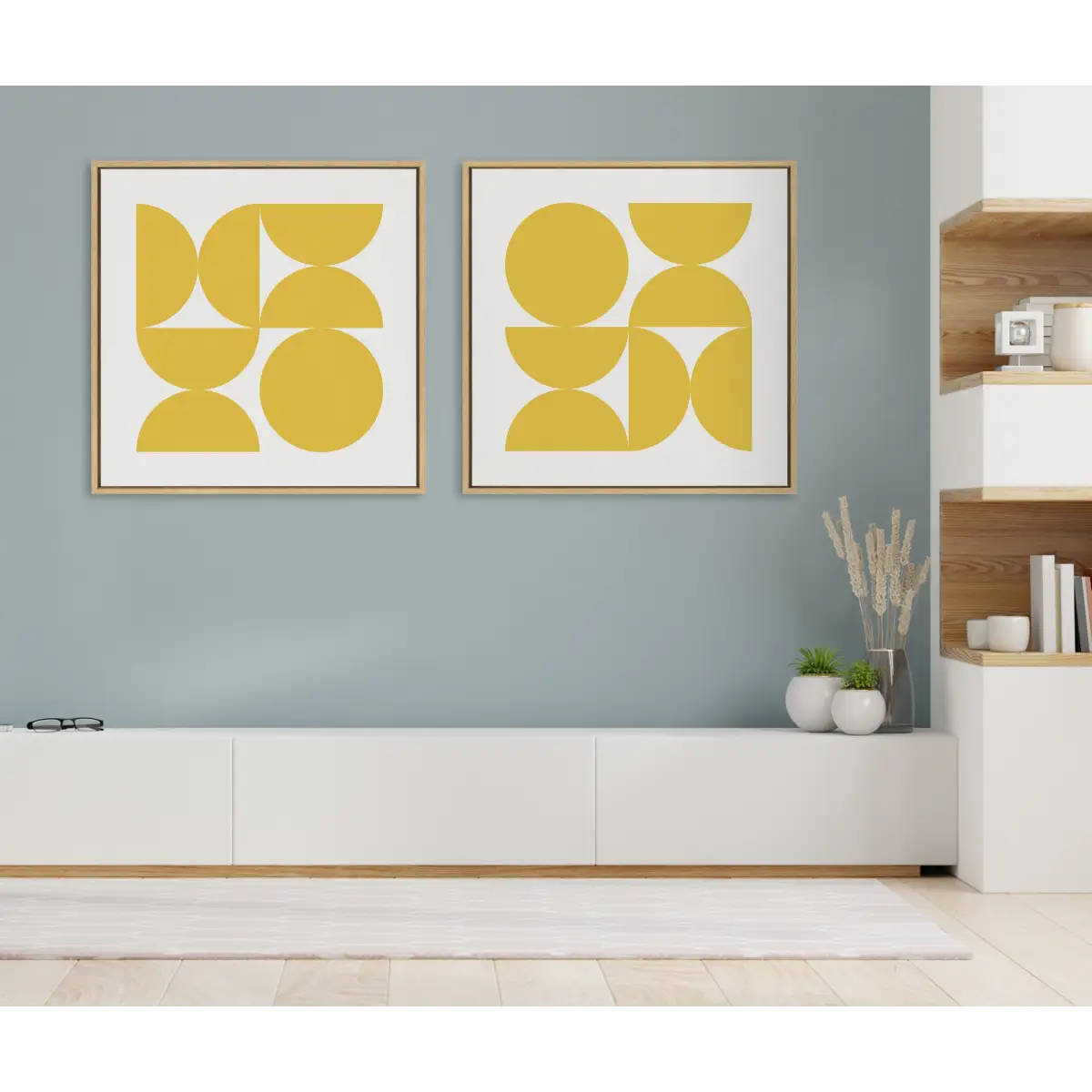 Framed Canvas - Bold Vintage Geometric Sunshine Yellow - kateandlaurel