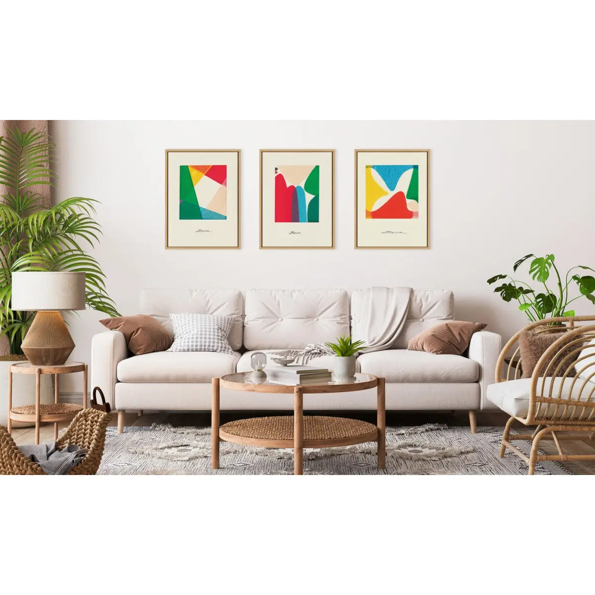 Canvas Art Print Set of 3 - Bright Modern Colorful Abstract Series - Natural - kateandlaurel