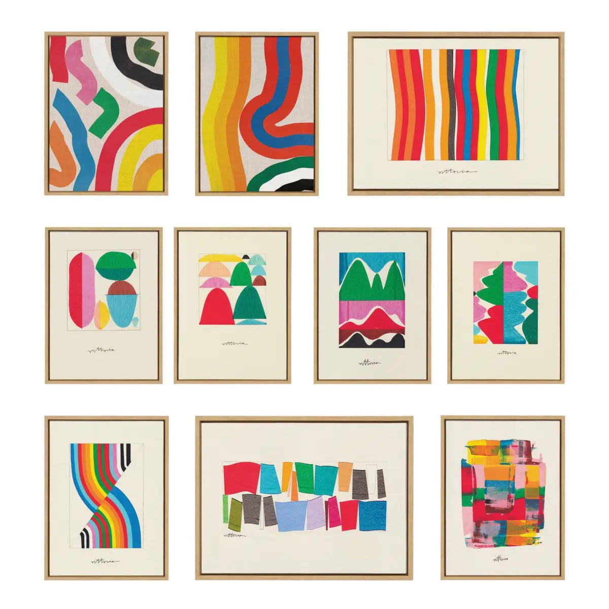 Canvas Art Print Set of 3 - Bright Modern Colorful Abstract Series - Natural - kateandlaurel