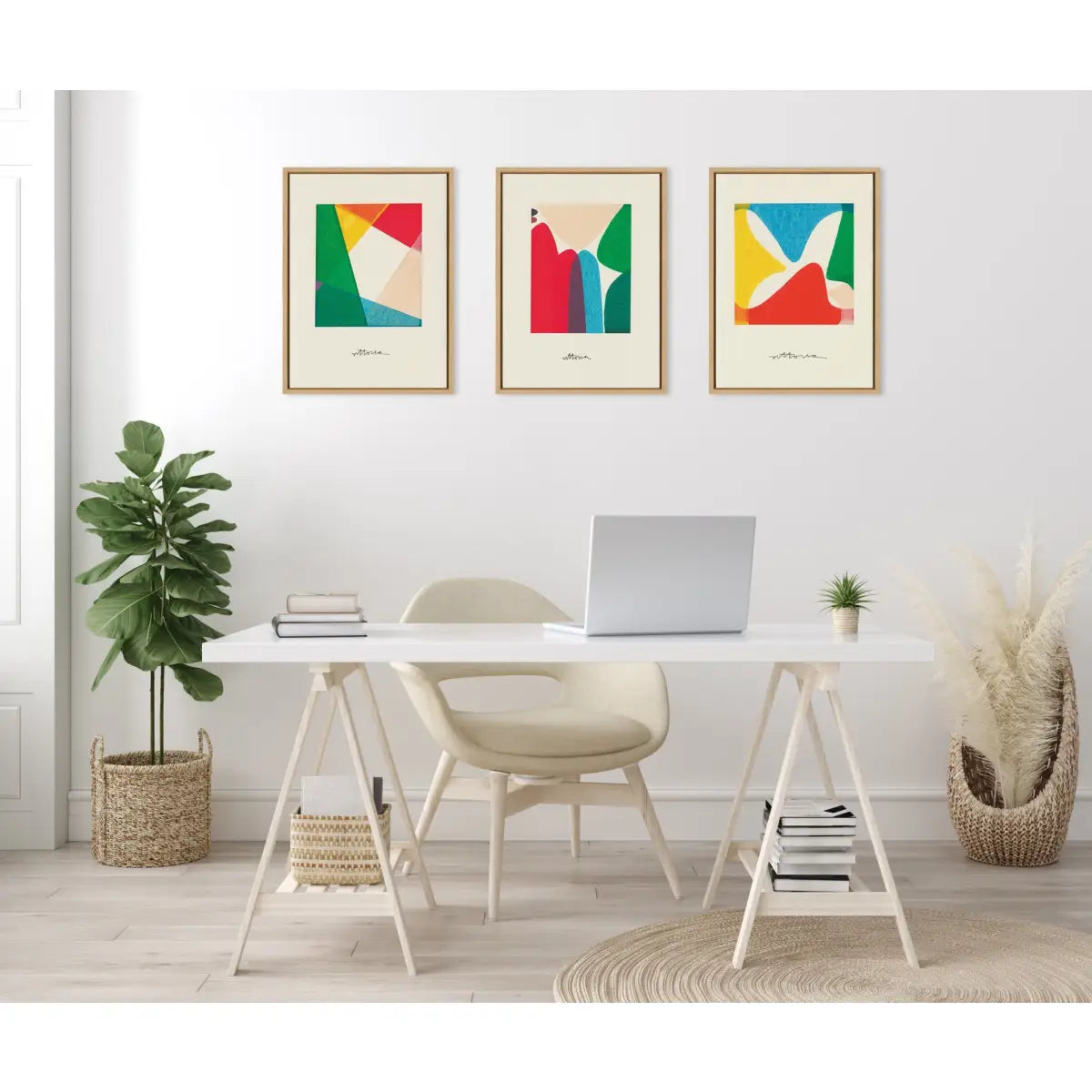 Canvas Art Print Set of 3 - Bright Modern Colorful Abstract Series - Natural - kateandlaurel
