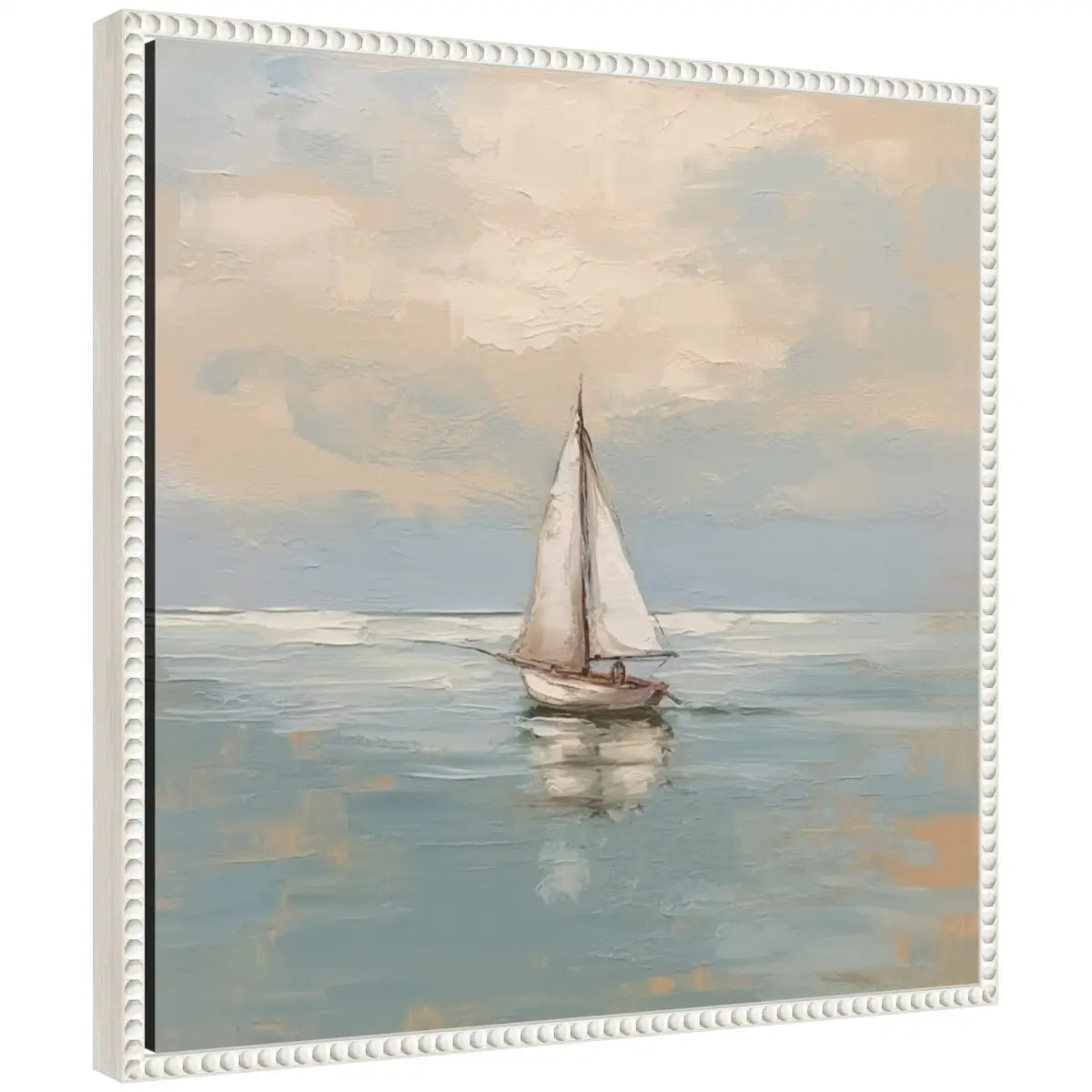 Calm Pastel Sailboat Landscape Framed Canvas - Beaded White - kateandlaurel