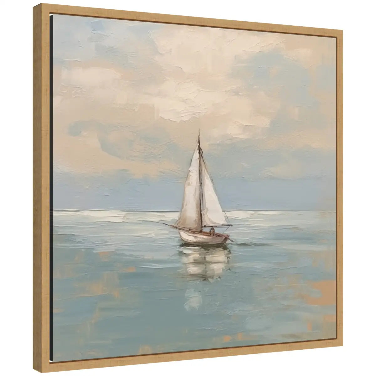 Calm Pastel Sailboat Landscape Framed Canvas - Natural - kateandlaurel