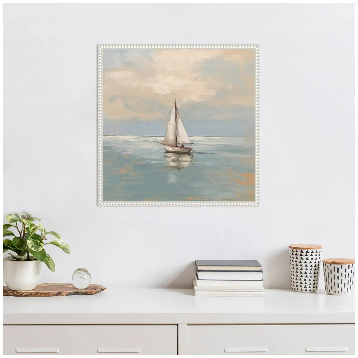 Calm Pastel Sailboat Landscape Framed Canvas - kateandlaurel