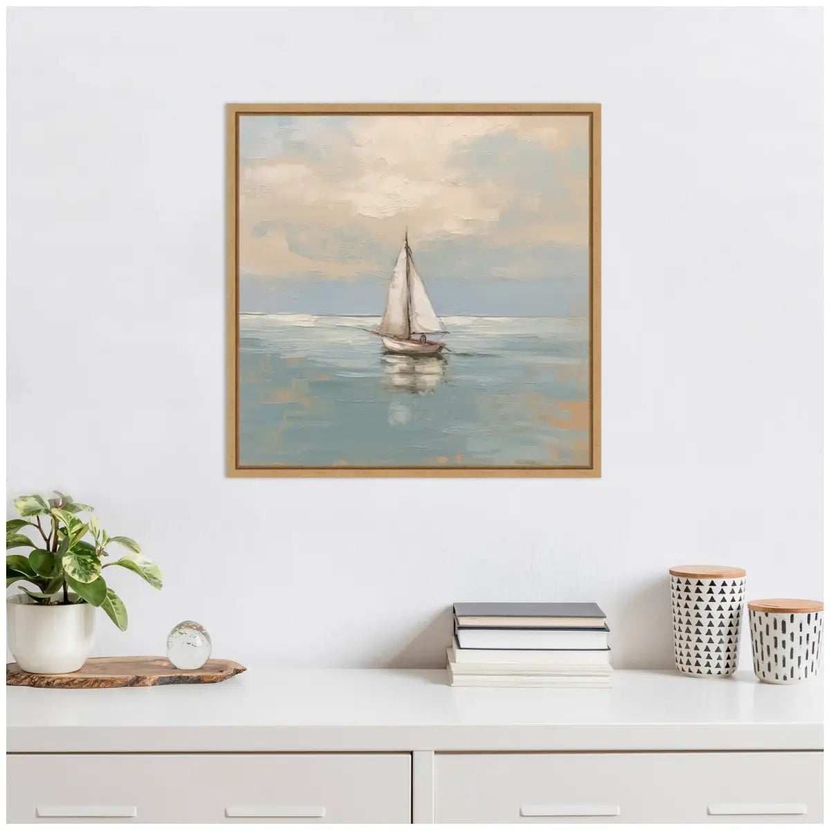 Calm Pastel Sailboat Landscape Framed Canvas - kateandlaurel