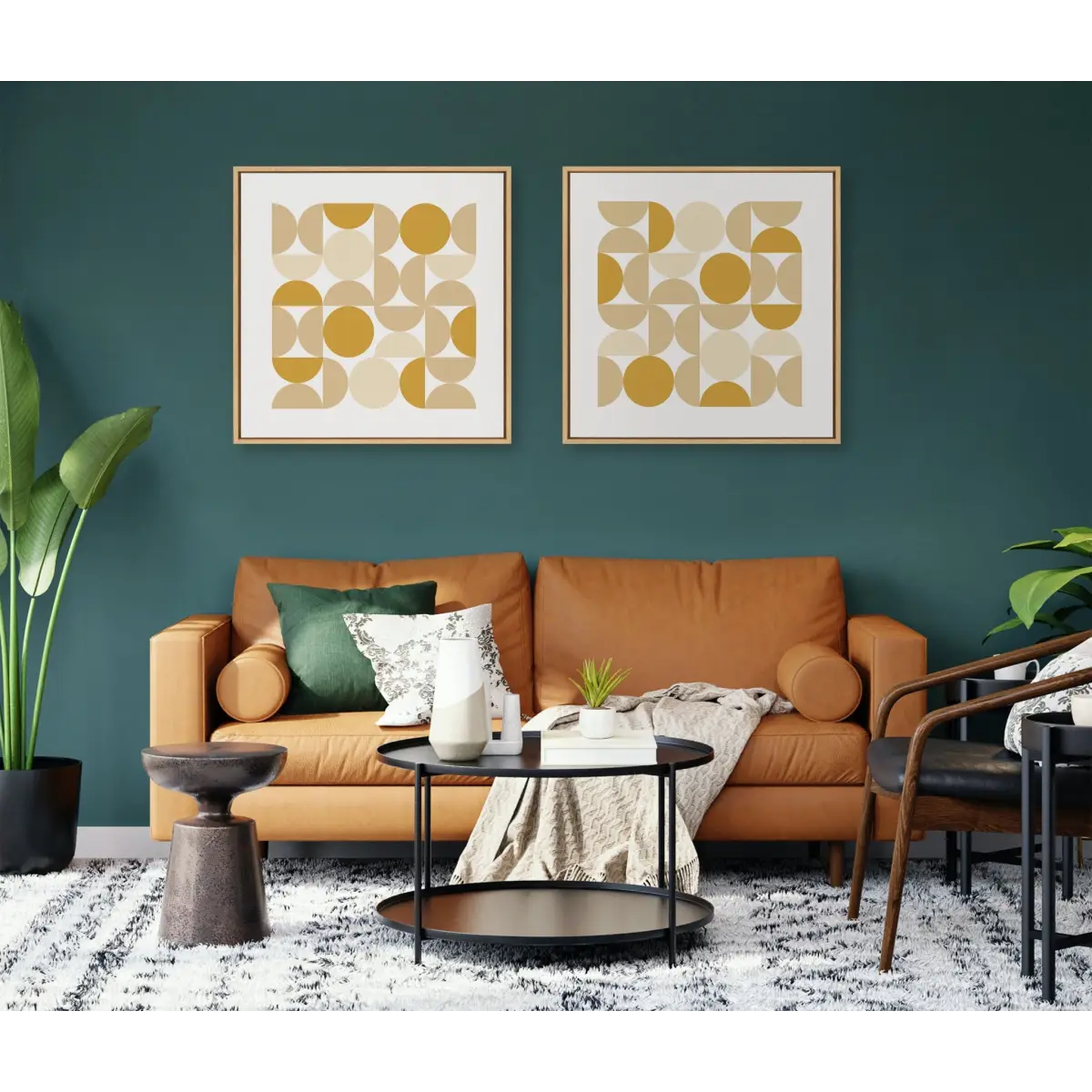 Framed Canvas - Circles and Curves Earthy Neutral - Natural / 30x30 - kateandlaurel