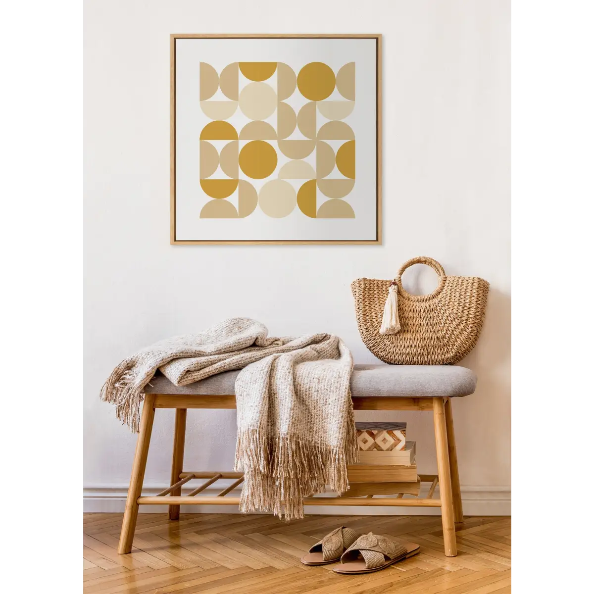 Framed Canvas - Circles and Curves Earthy Neutral - Natural / 30x30 - kateandlaurel