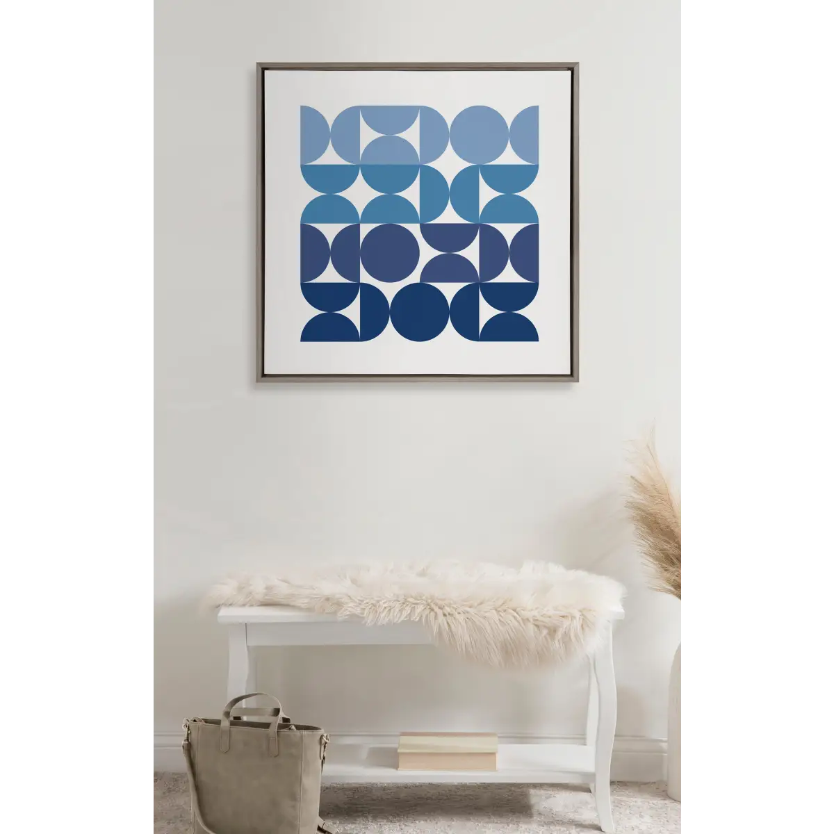 Framed Canvas - Circles and Curves Ocean Beach Blues - kateandlaurel