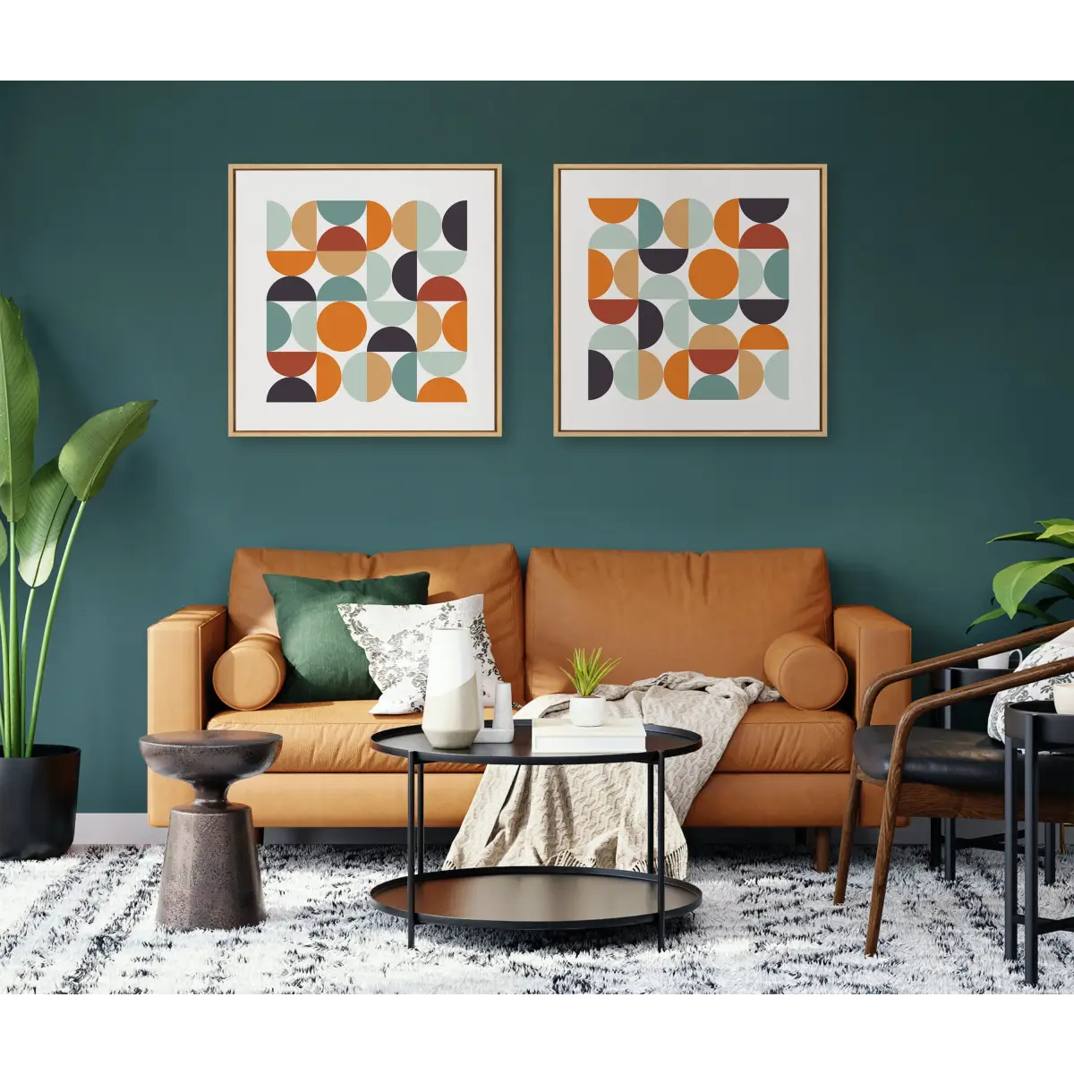 Framed Canvas - Circles and Curves Retro Color - kateandlaurel