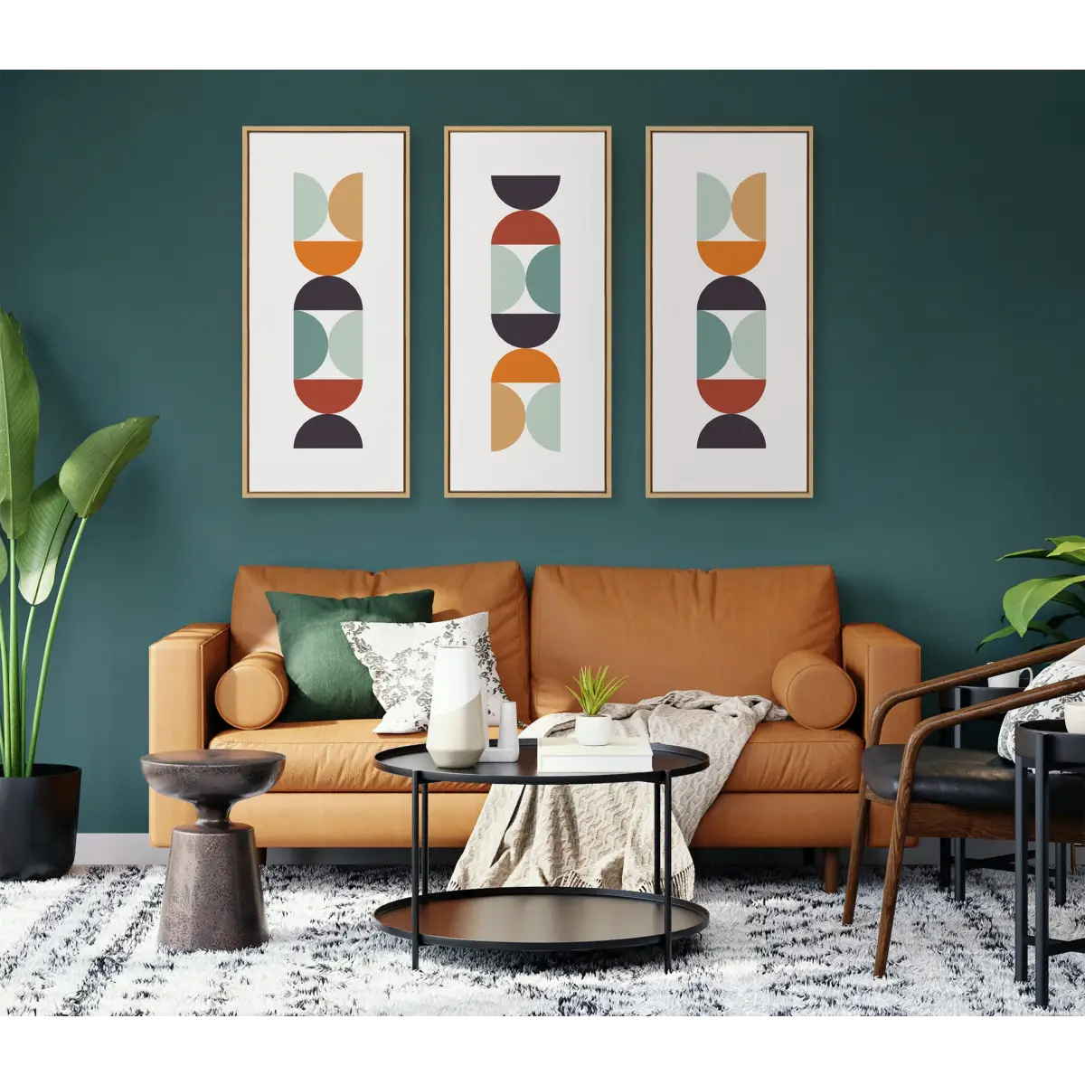Framed Canvas - Circles and Curves Retro Color - kateandlaurel