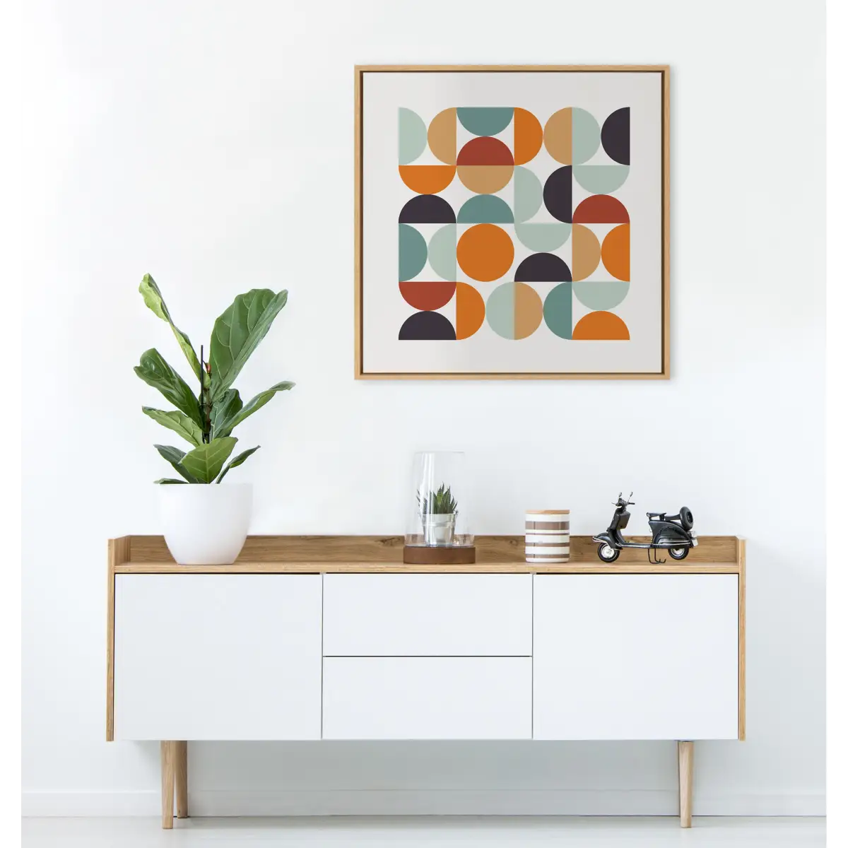 Framed Canvas - Circles and Curves Retro Color - kateandlaurel