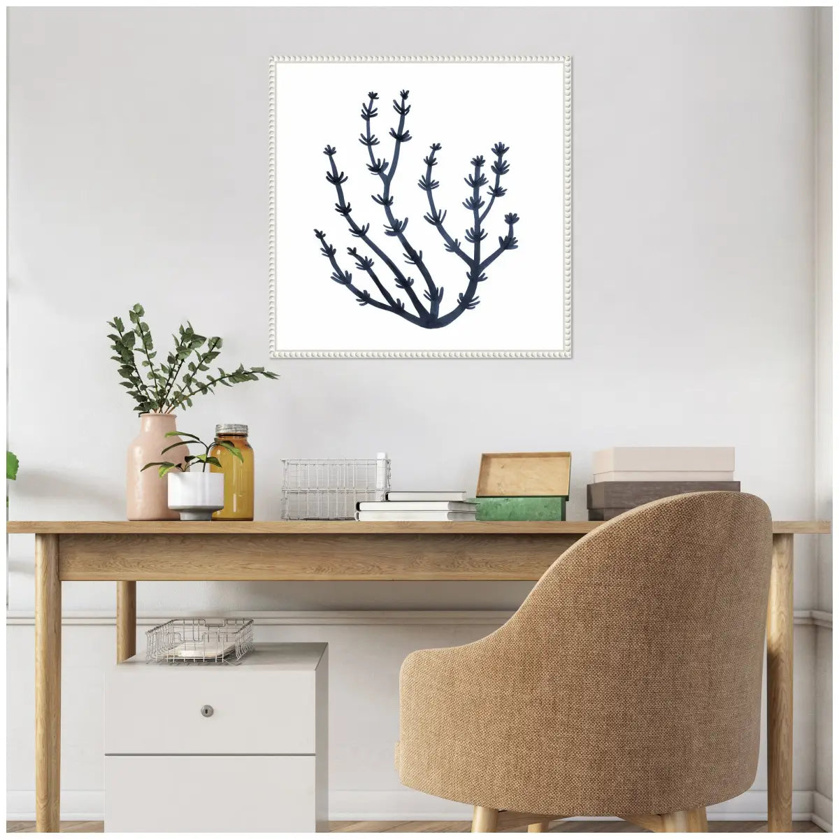 Coastal Coral Seaweed Botanical Framed Canvas - kateandlaurel