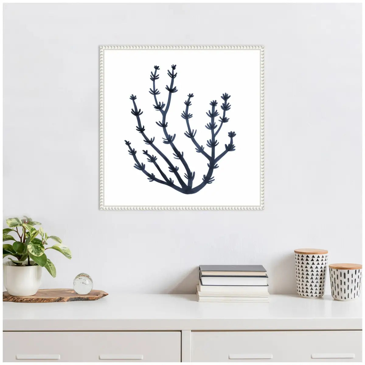 Coastal Coral Seaweed Botanical Framed Canvas - kateandlaurel