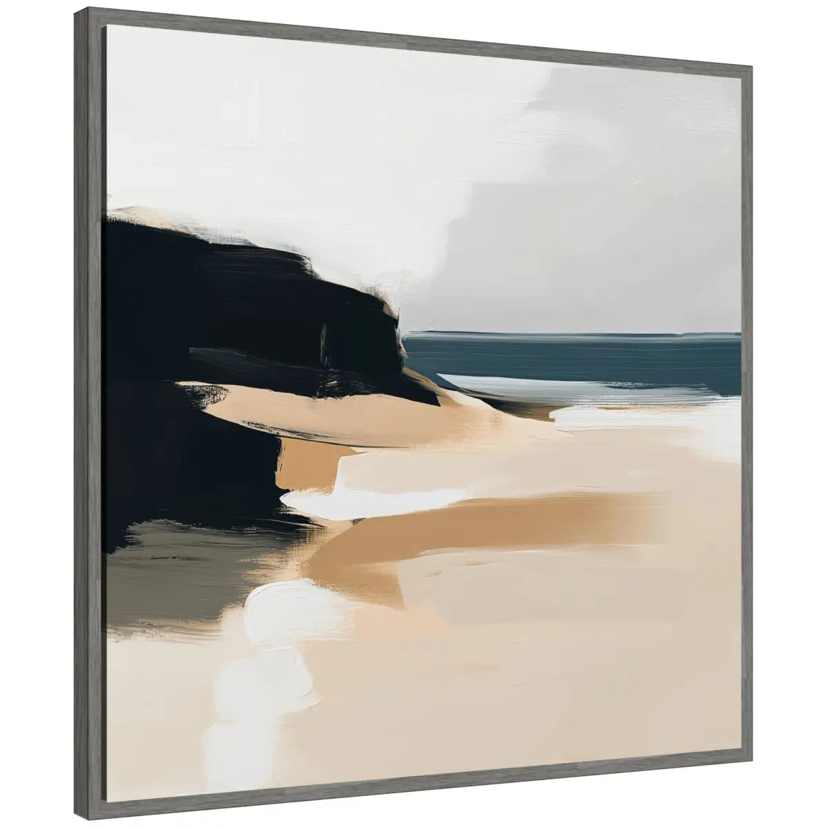 Framed Canvas Art - Coastal Sand Modern Abstract Landscape - Gray - kateandlaurel