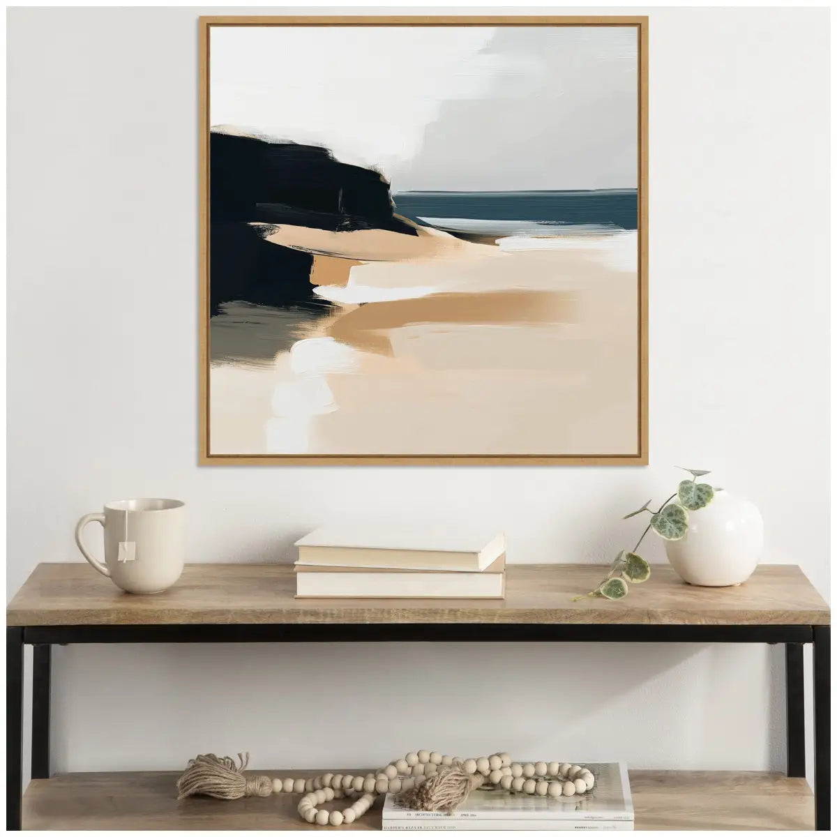 Framed Canvas Art - Coastal Sand Modern Abstract Landscape - kateandlaurel