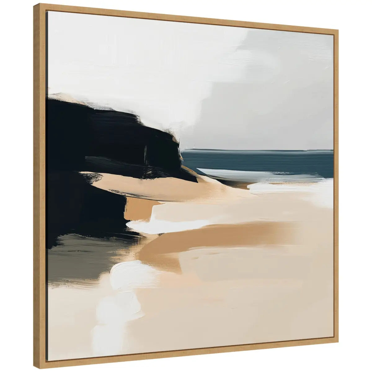 Framed Canvas Art - Coastal Sand Modern Abstract Landscape - Natural - kateandlaurel