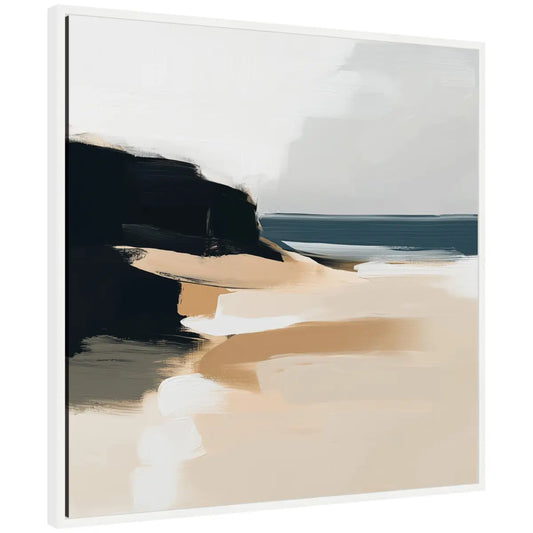 Framed Canvas Art - Coastal Sand Modern Abstract Landscape - White - kateandlaurel