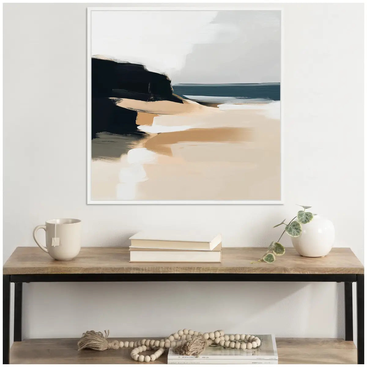 Framed Canvas Art - Coastal Sand Modern Abstract Landscape - kateandlaurel