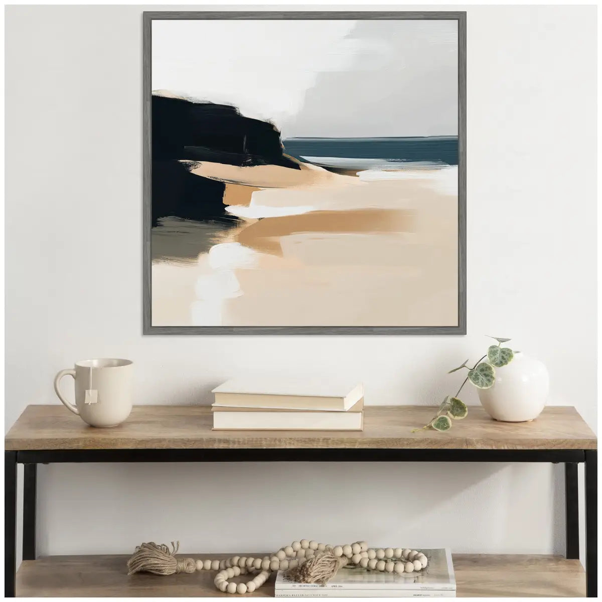Framed Canvas Art - Coastal Sand Modern Abstract Landscape - kateandlaurel