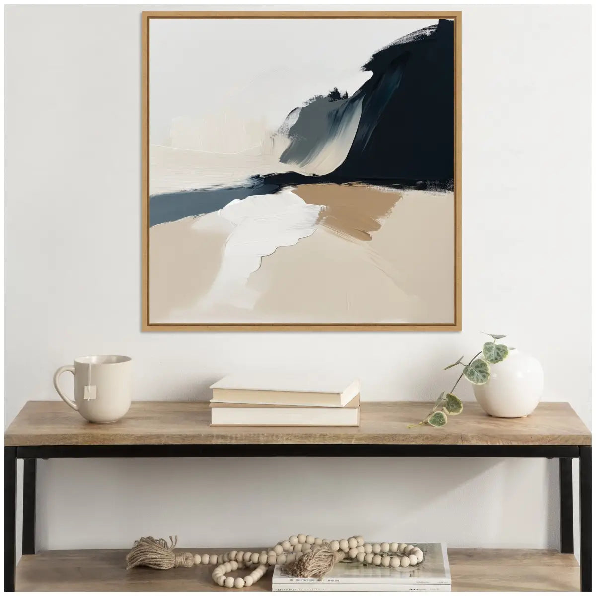 Coastal Sand Modern Abstract Landscape Framed Canvas - kateandlaurel