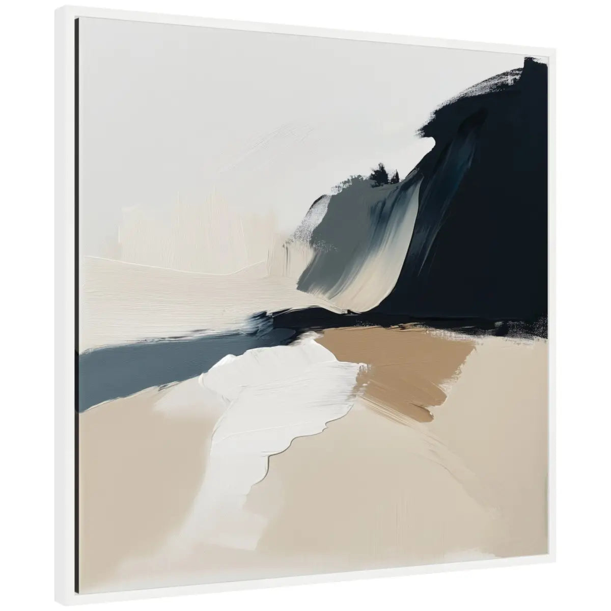 Coastal Sand Modern Abstract Landscape Framed Canvas - White - kateandlaurel