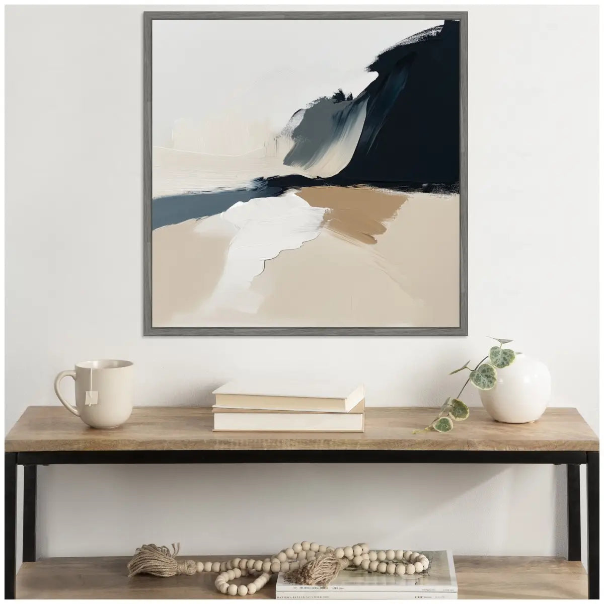 Coastal Sand Modern Abstract Landscape Framed Canvas - kateandlaurel