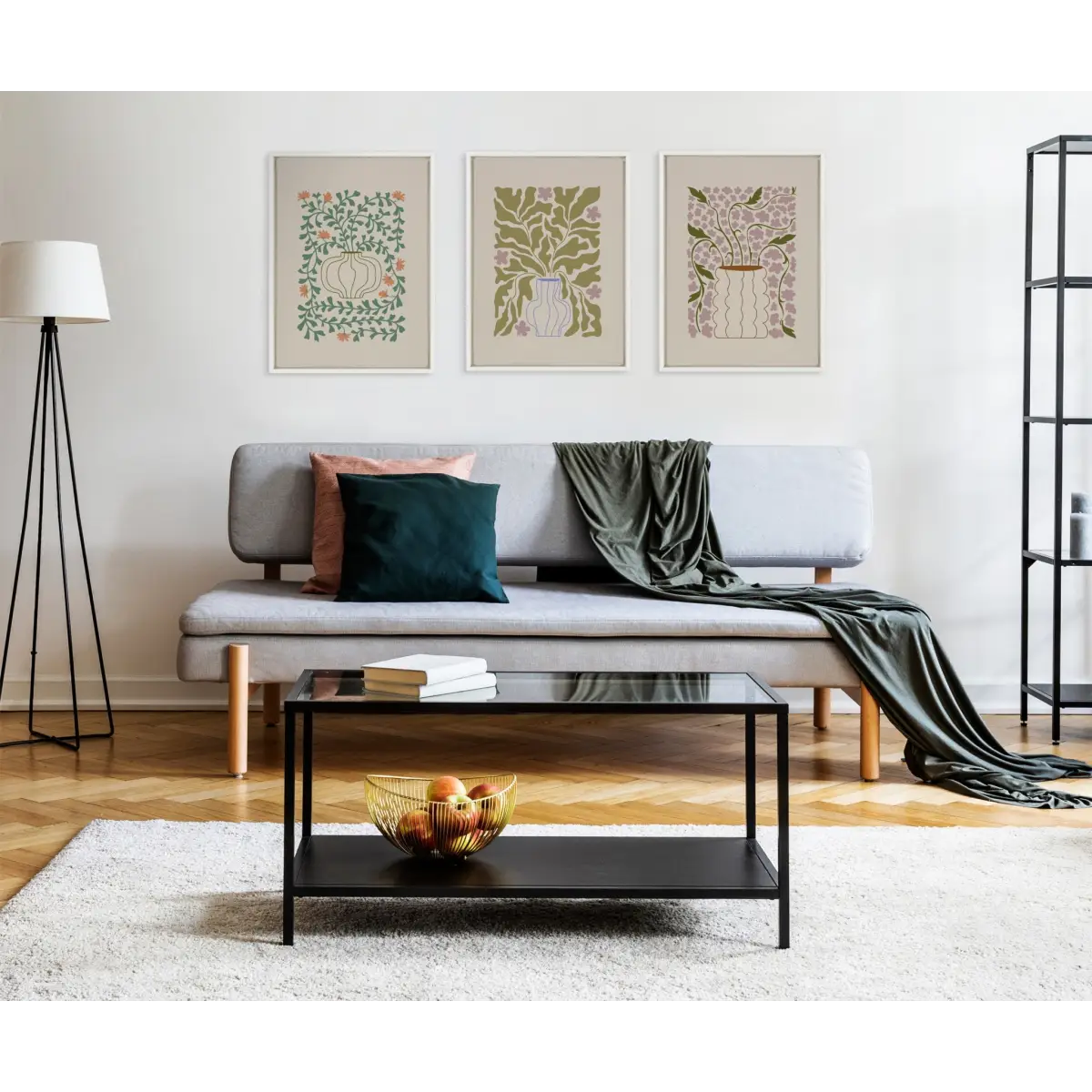 Framed Canvas Art - Colorful Abstract Retro Floral Green and Orange - White / 18x24 - kateandlaurel