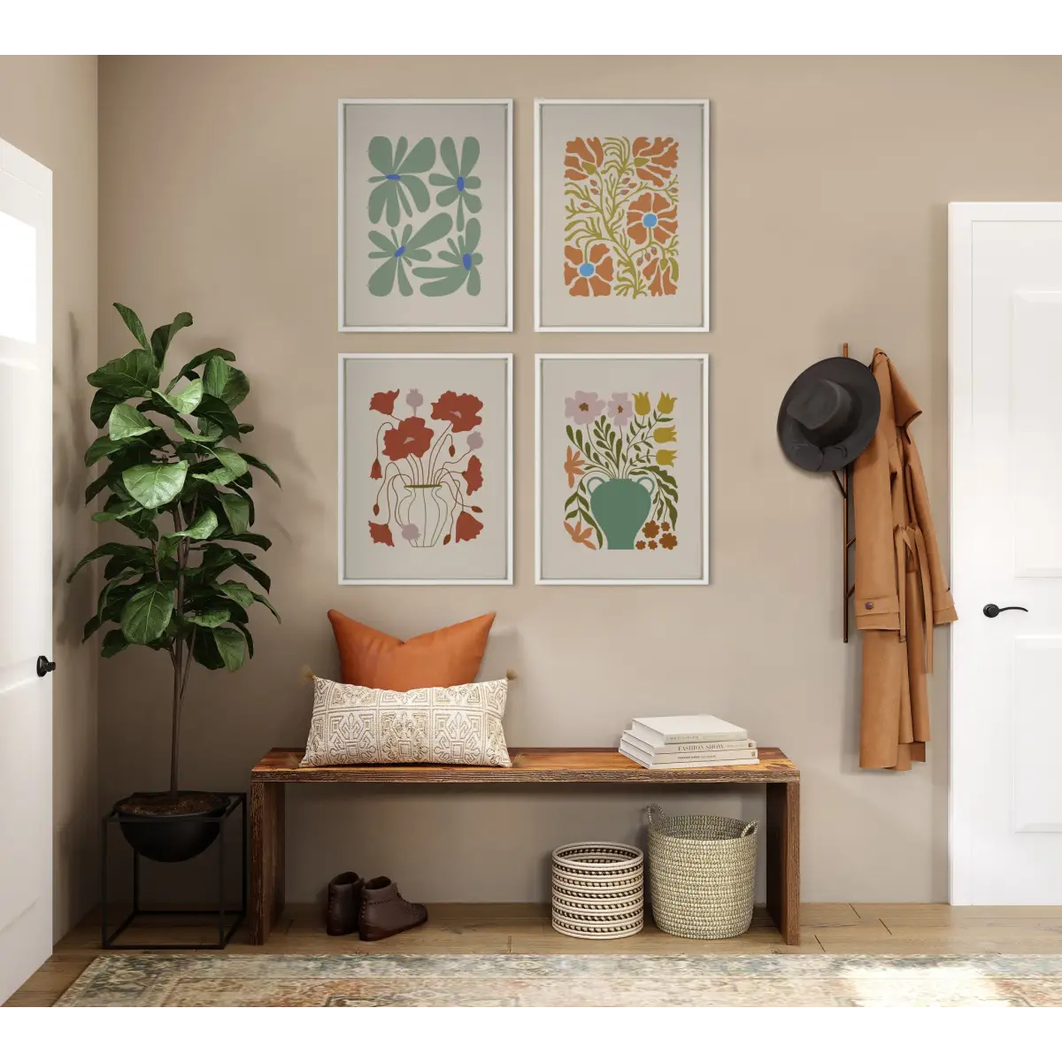Framed Canvas - Colorful Abstract Retro Floral Groovy Green - White / 18x24 - kateandlaurel