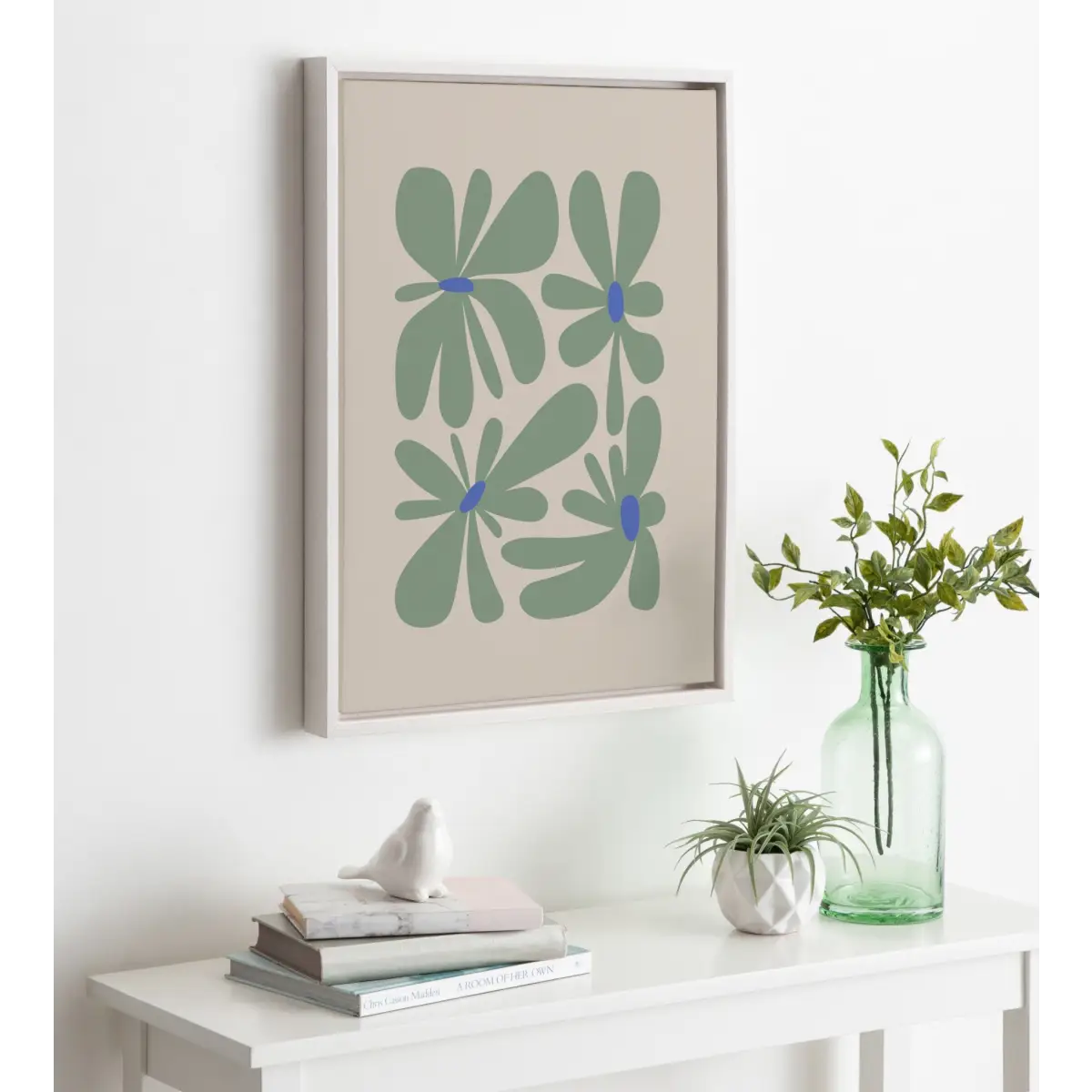 Framed Canvas - Colorful Abstract Retro Floral Groovy Green - White / 18x24 - kateandlaurel