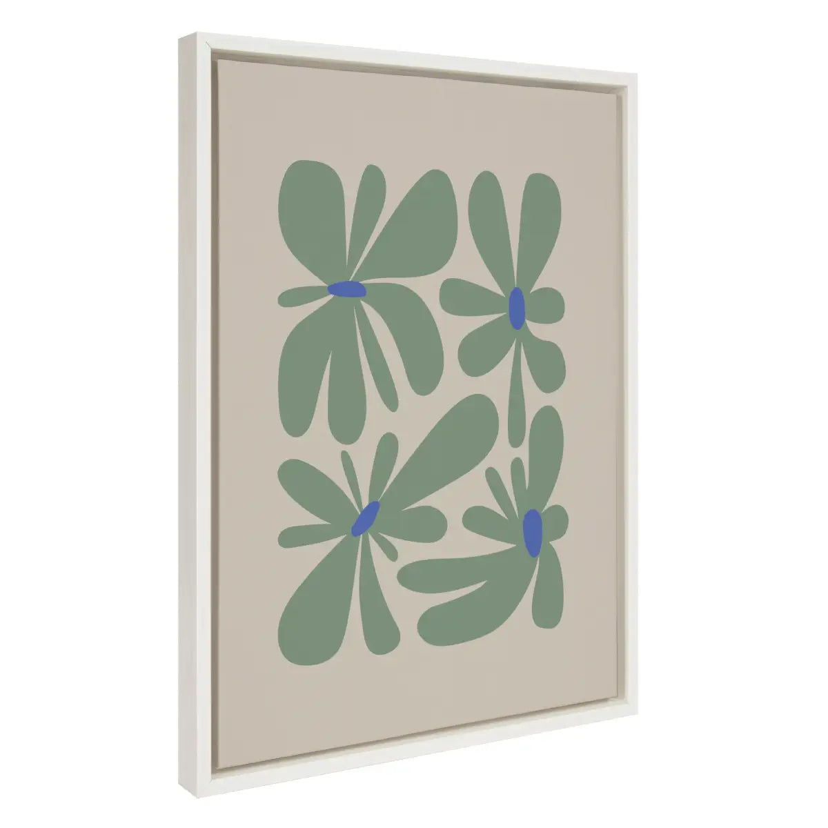 Framed Canvas - Colorful Abstract Retro Floral Groovy Green - White / 18x24 - kateandlaurel