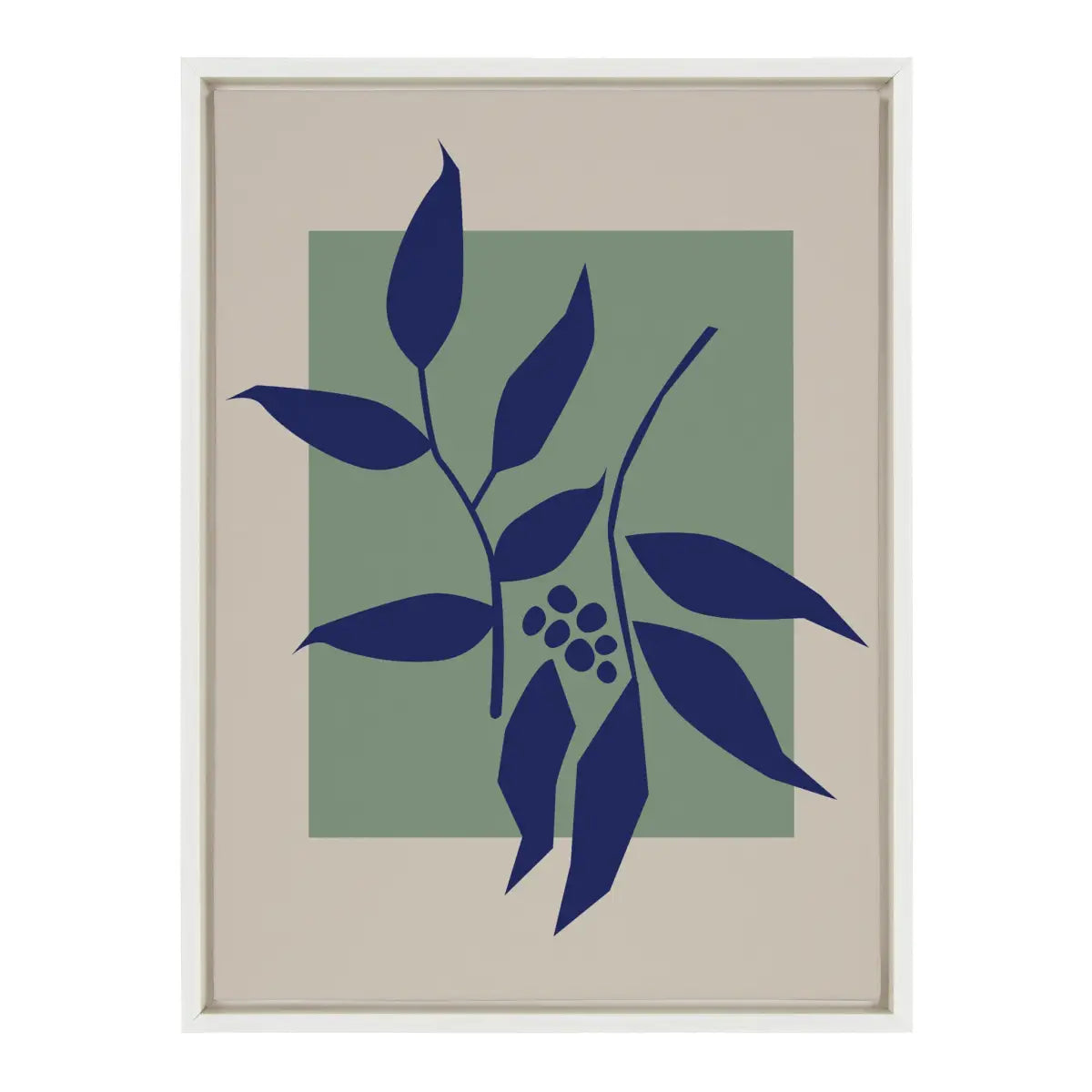 Framed Canvas Art - Colorful Retro Botanical Green and Blue - White / 18x24 - kateandlaurel