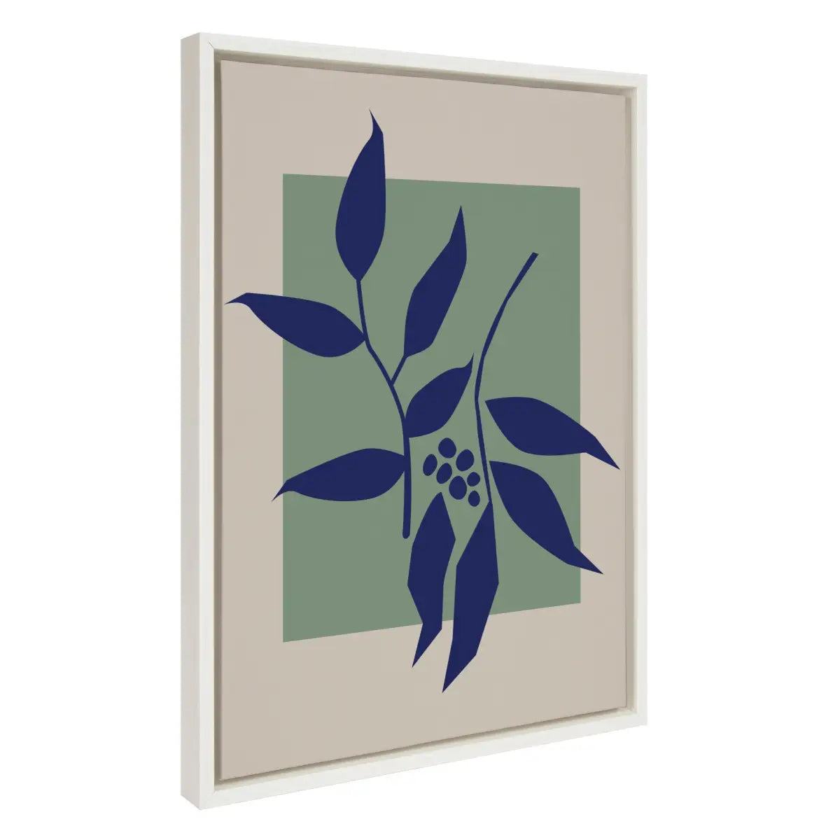 Framed Canvas Art - Colorful Retro Botanical Green and Blue - White / 18x24 - kateandlaurel