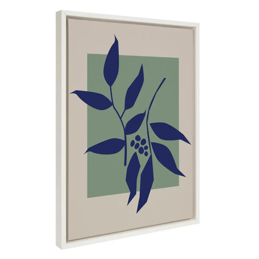 Framed Canvas Art - Colorful Retro Botanical Green and Blue - White / 18x24 - kateandlaurel