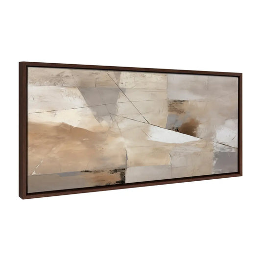 Framed Canvas Art - Contemporary Neutral Textured Abstract - Brown / 18x40 - kateandlaurel